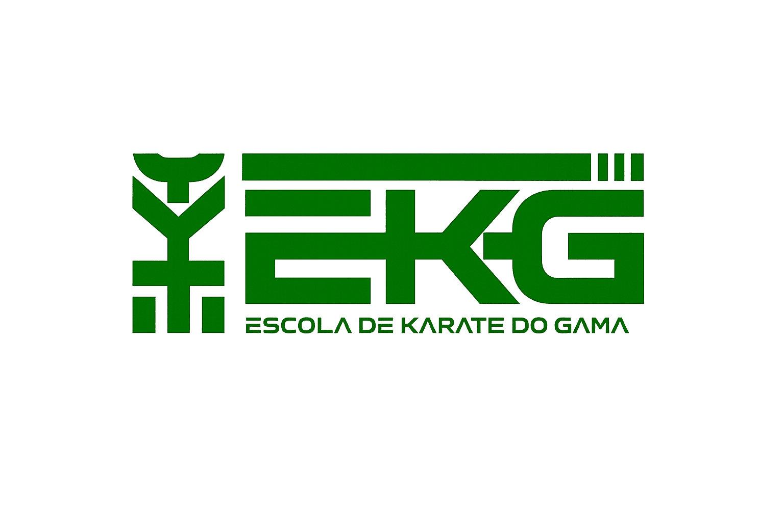 Logo da Escola de Karatê do Gama (EKG): símbolo estilizado de um karateca ao lado das letras EKG.